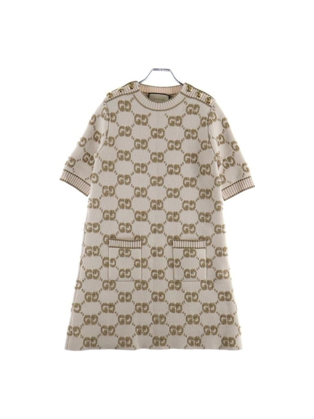 GUCCI GG Wool Bouclé Jacquard Dress, Size S, White, Ready-to-wear